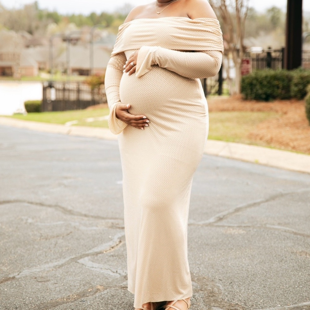 Meshki Marcel Off Shoulder Diamante Maxi Dress - Nude